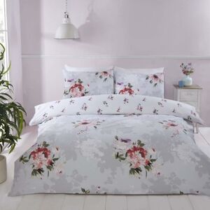 RAPPORT HOME Margot Flowers Reversible Duvet Cover Set Floral Grey Bedding Easy Care Microfibre Polyester Single - Grey