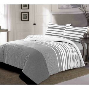 Homespace Direct - Maximus Striped Monochrome Duvet Cover Set Fully Reversible Modern Bedding - Double - White
