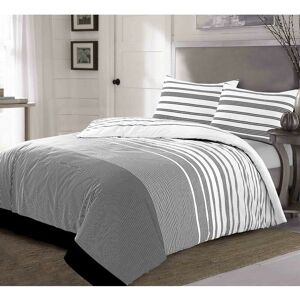 Homespace Direct - Maximus Striped Monochrome Duvet Cover Set Fully Reversible Modern Bedding - King - White