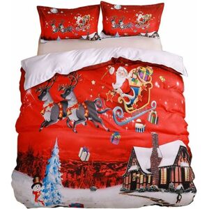 LANGRAY Merry Christmas 3 Pieces Duvet Covers Set with 2 Shams, Santa Claus Pattern Bedding Cover Set,Twin