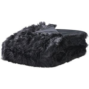 BELIANI Modern Bedding Throw Polyester Fabric Shaggy Fuzzy Bedroom Black Delice - Black