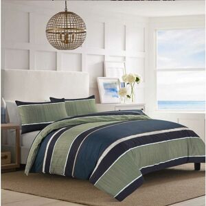 Homespace Direct - Nate Block Stripe Duvet Cover Set Olive Gree/ Navy Blue Bedding Modern King - Green