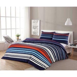 Homespace Direct - Pedro Multi Stripe Duvet Cover Set Blue/Red Fresh and Modern Bedding King - Multi