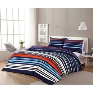 Homespace Direct - Pedro Multi Stripe Duvet Cover Set Blue/Red Fresh and Modern Bedding Super King - Multi