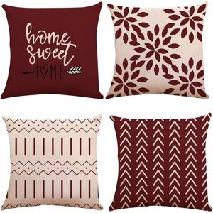 Langray - Pillow Covers Set of 4, Modern Sofa Throw Pillow Cover, Decorative Outdoor Linen Fabric Pillow Case for Couch Bed Car (Wine Red,