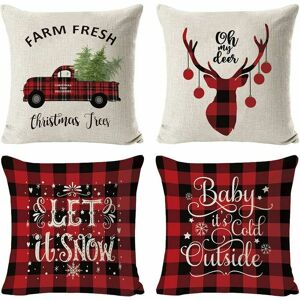 HOOPZI Pillowcase Christmas Decorations Pillow Covers 4 Pack, Christmas Tree Snowflake Reindeer Home Decor Linen Throw Pillows Pillowcase Xmas Holiday