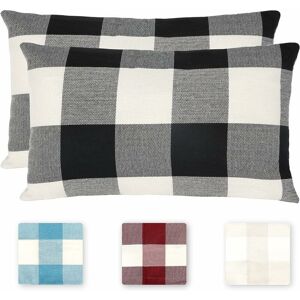 TINOR Plaid Cushion Covers, Set of 2 Wrinkle Resistant and Breathable Linen Polyester Pillow Case, Plaid Pillowcase, Home Decorative Cushion Covers