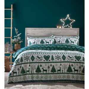 Portfolio Home - Festive Noel Duvet Cover Set Christmas Kingsize Bedding Set - Green