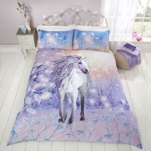 Rapport Home - Rapport Magical Unicorn Quilt Duvet Cover Bed Set, Polycotton, Purple, Double - Multicoloured