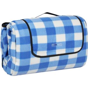 Xxl Checkered Picnic Blanket, 200x300 cm, Beach & Camping Mat, Insulated & Waterproof, Portable, White & Blue - Relaxdays