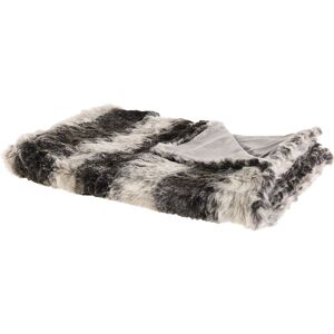 Beliani - Retro Striped Blanket Throw Fluffy Faux Fur 180 x 220 cm Grey and White Taza - Grey