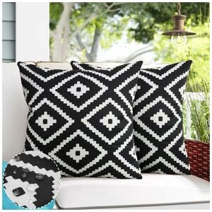 Set of 2 Boho Cushion Covers Waterproof Outdoor 18 x 18 Decorative Black and White Outdoor - Rose