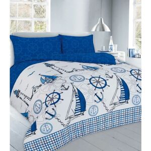 Homespace Direct - Sailboats Nautical Duvet Cover Set Fully Reversible Bedding Blue - King - Blue