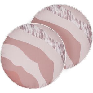 BELIANI Set of 2 Garden Cushions Outdoor Scatter Pillow ⌀ 40 cm Abstract Pattern Round Pink Campei - Pink