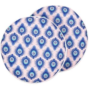 Beliani - Set of 2 Garden Cushions Outdoor Scatter Pillow ⌀ 40 cm Polyester Peacock Pattern Round Blue and Pink Ceriana - Blue