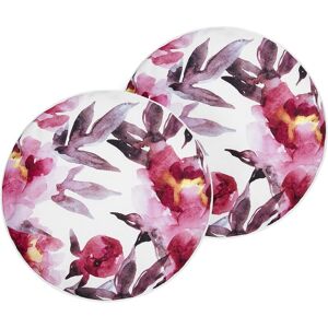 BELIANI Set of 2 Garden Cushions Outdoor Scatter Pillow ⌀ 40 cm Round Polyester Floral Pattern White and Pink Lanrosso - White