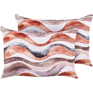 Beliani - Set of 2 Garden Cushions Outdoor Scatter Pillow 40 x 60 cm Polyester Abstract Motif Waves Pattern Rectangular Brown Seborga - Brown