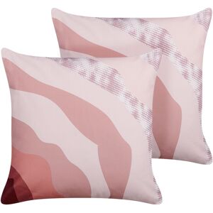 BELIANI Set of 2 Garden Cushions Outdoor Scatter Pillow 45 x 45 cm Abstract Pattern Pink Campei - Pink