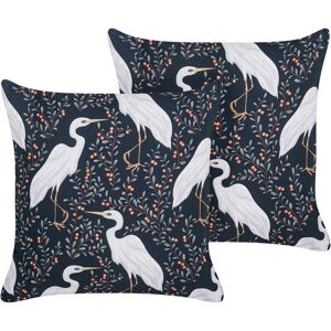 Beliani - Set of 2 Garden Cushions Outdoor Scatter Pillow 45 x 45 cm Polyester Bird Motif Square Black Pianazzo - Black