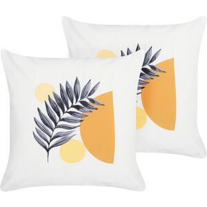 BELIANI Set of 2 Garden Cushions Outdoor Scatter Pillow 45 x 45 cm Polyester Leaf Pattern White Viozene - White