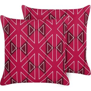 Beliani - Set of 2 Garden Cushions Outdoor Scatter Pillow 45 x 45 cm Square Polyester Geometrical Pattern Pink Mezzano - Pink