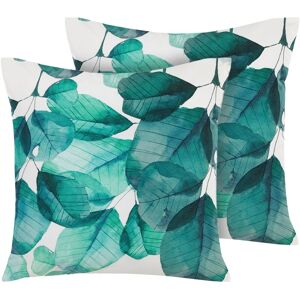 Beliani - Set of 2 Garden Outdoor Throw Pillows 45 x 45 cm Teal Blue and White Trebbo - Green