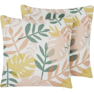 BELIANI Set of 2 Garden Outdoor Throw Pillows Leaf Pattern 45 x 45 cm Multicolour Tegea - Multicolour