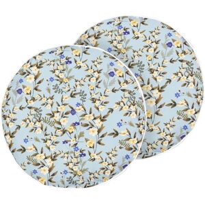 Beliani - Set of 2 Garden Outdoor Throw Pillows Scatter Cushions Round Floral Print Motif ⌀ 40 cm Blue Valloria - Blue