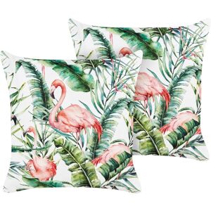 Beliani - Set of 2 Garden Outdoor Throw Pillows Scatter Cushions Square Flamingo Print Exotic Motif 45 x 45 cm Multicolour Ellera - Multicolour