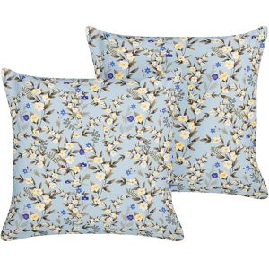 Beliani - Set of 2 Garden Outdoor Throw Pillows Scatter Cushions Square Floral Print Motif 45 x 45 cm Blue Valloria - Blue