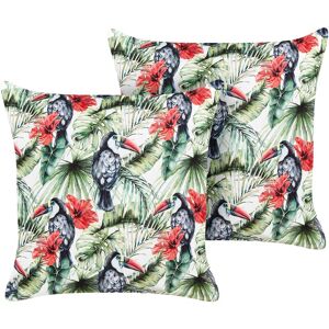 Beliani - Set of 2 Garden Outdoor Throw Pillows Scatter Cushions Square Toucan Motif Print 45 x 45 cm Multicolour Mallare - Multicolour