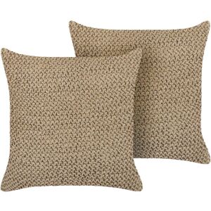 Beliani - Set of 2 Jute Scatter Cushion Woven Plaited 45 x 45 cm Beige Begonia - Natural