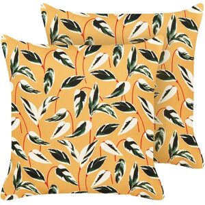 Beliani - Set of 2 Outdoor Garden Scatter Cushions Throw Pillows Cover Leaves Motif 45 x 45 cm Polyester Multicolour Taggia - Multicolour