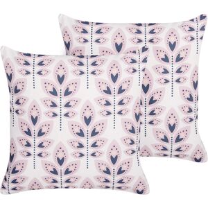 BELIANI Set of 2 Outdoor Garden Scatter Cushions Throw Pillows Cover Leaves Motif 45x45 cm Polyester Beige Torretta - Beige