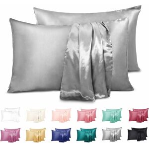 HÉLOISE Set of 2 Satin Pillowcases, 100% Microfiber Soft Pillow Cover Takes Care of Your Skin and Anti-Hair Loss, Anti-mite and Hypoallergenic, Grey, 50 x 66