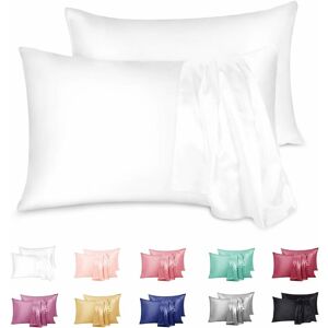 HÉLOISE Set of 2 Satin Pillowcases, 100% Microfiber Soft Pillow Cover Takes Care of Your Skin and Anti-Hair Loss, Anti-mite and Hypoallergenic, White, 50 x