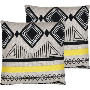 Beliani - Set of 2 Scatter Cushions Boho Black with Beige Embroidered Zip 45x45 cm Taxus - Beige