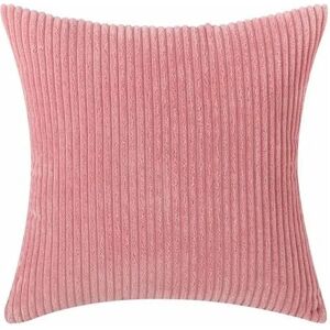 Orchidée - Set of 2 Striped Corduroy Square Throw Pillow Covers for Couch (18', Peach Pink)