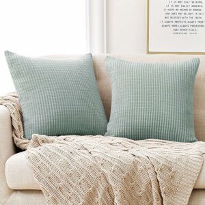 Rhafayre - Set of 2 Super Soft Corduroy Large Cushion Covers 60cm x 60cm, 24x24 Inches Grid Solid Cushion Protectors, Sqaure Throw Pillowcase Cushion