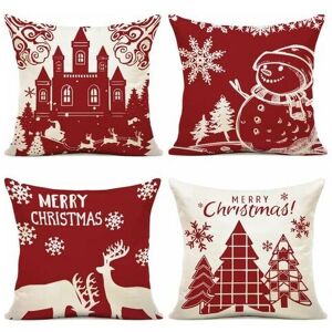 LUNE Set of 4 cushion covers 45x45 decorative pillowcase in cotton and linen Santa Claus Elk