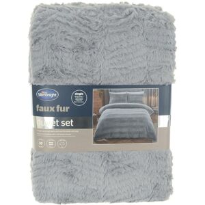 Faux Fur Duvet Set Silver Sgl - Elegant Look, Single Bed, Soft Texture - Silentnight