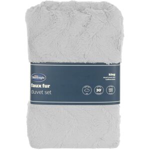 Silentnight Faux Fur Duvet Set Silver Wave King - King Size, Wavy Design, Plush Comfort