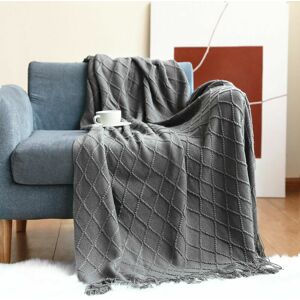 HOOPZI Textured Solid Soft Sofa Throw Couch Cover Knitted Decorative Blanket, Smoky gray, 130200+15CM