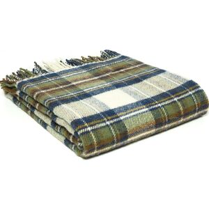 Tweedmill Textiles - Throw Blanket 100% Pure New Wool British Made Tartan Muted Blue Dress Stewart - Blue