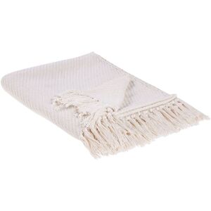 Beliani - Traditional Classic Throw Blanket Cotton Hand-Woven Accessory Fringes Beige Yarsa - Beige