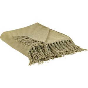 Beliani - Traditional Classic Throw Blanket Cotton Hand-Woven Accessory Fringes Green Yarsa - Green