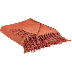 Beliani - Traditional Classic Throw Blanket Cotton Hand-Woven Accessory Fringes Red Yarsa - Red