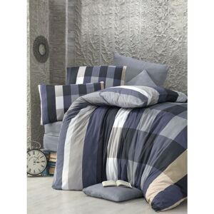 Modalisa - Victoria Cigdem Checked Blue Grey Soft Polycotton Luxury Elegance Duvet Cover Set with Pillowcases King 230x220 cm + 2pcs 50x75 cm Pillow