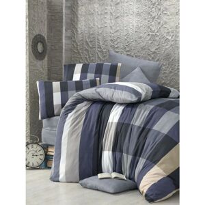 Modalisa - Victoria Cigdem Checked Blue Grey Soft Polycotton Luxury Elegance Duvet Cover Set with Pillowcases Double 200x200 cm + 2pcs 50x75 cm