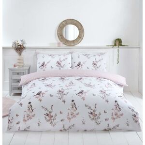 RAPPORT HOME Vintage Toile Birds/Floral Duvet Cover Set Multi Reversible Bedding 100% Microfibre Polyester King - Multi